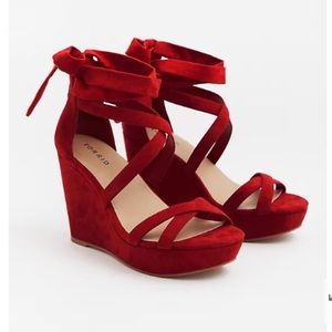 Torrid Red Strappy Wrap Platform Wedge Extra Wide Width